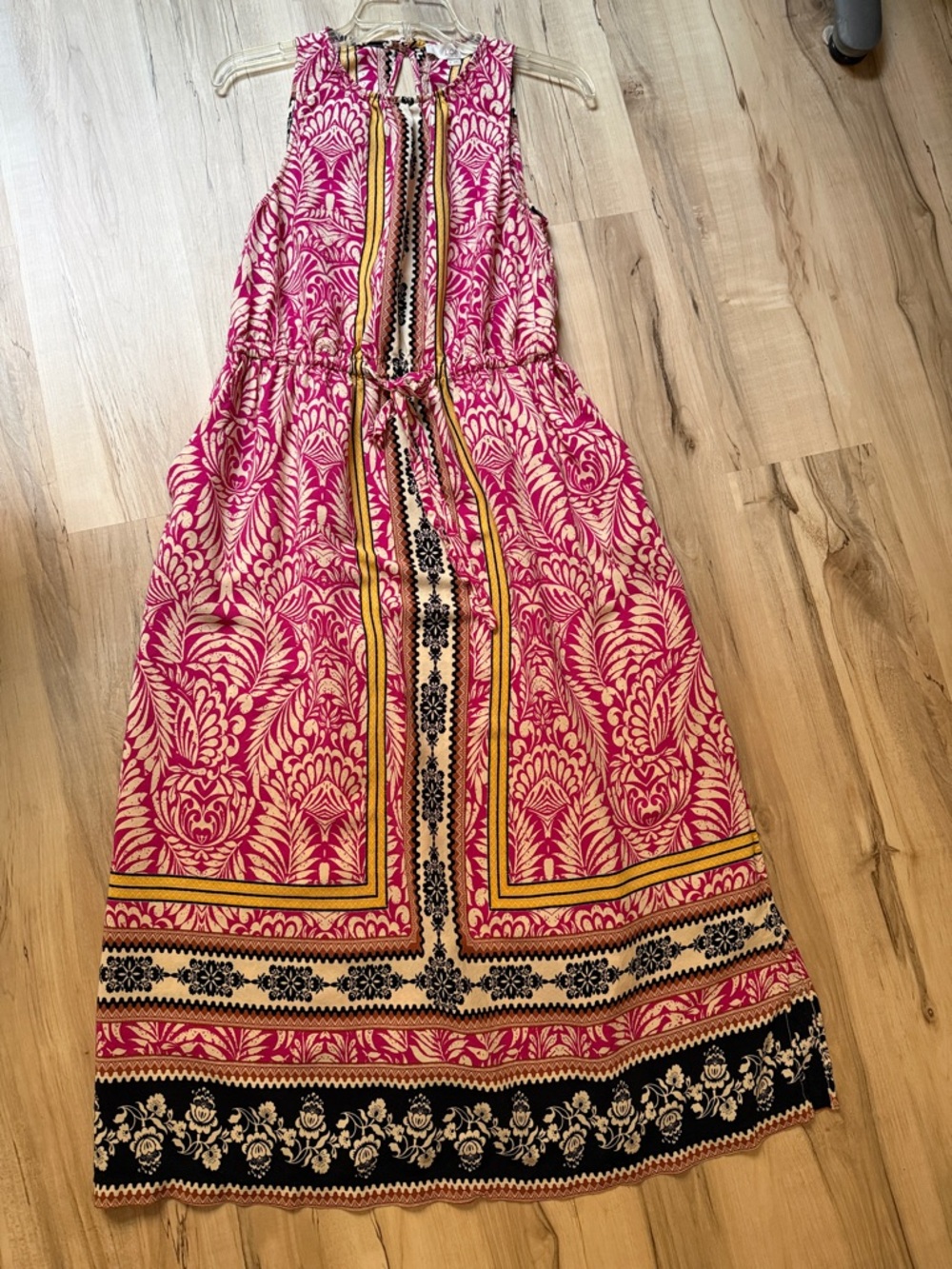 Loft Sleeveless Pink Printed Maxi Dress with Tie Waist